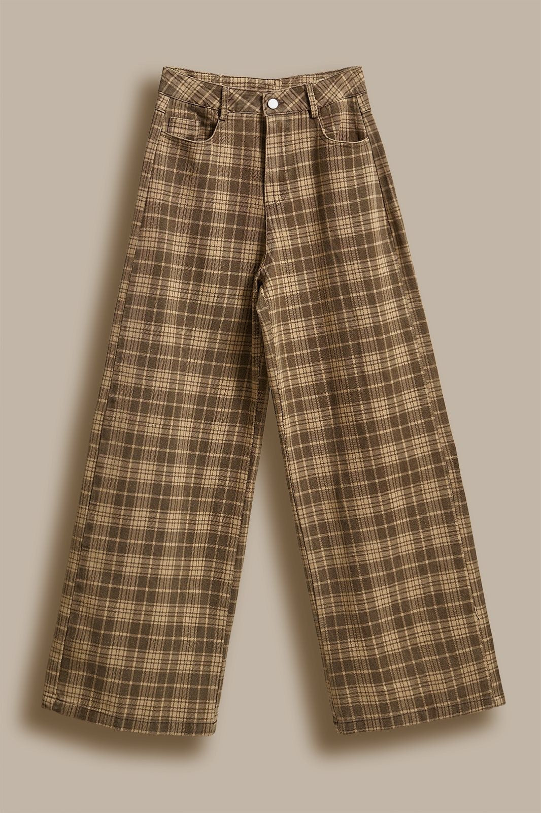 Checker Plaid Wide Leg Pants Y2K Vintage Western for Women in BROWN - Women's Casual Pants | Urban Daizy