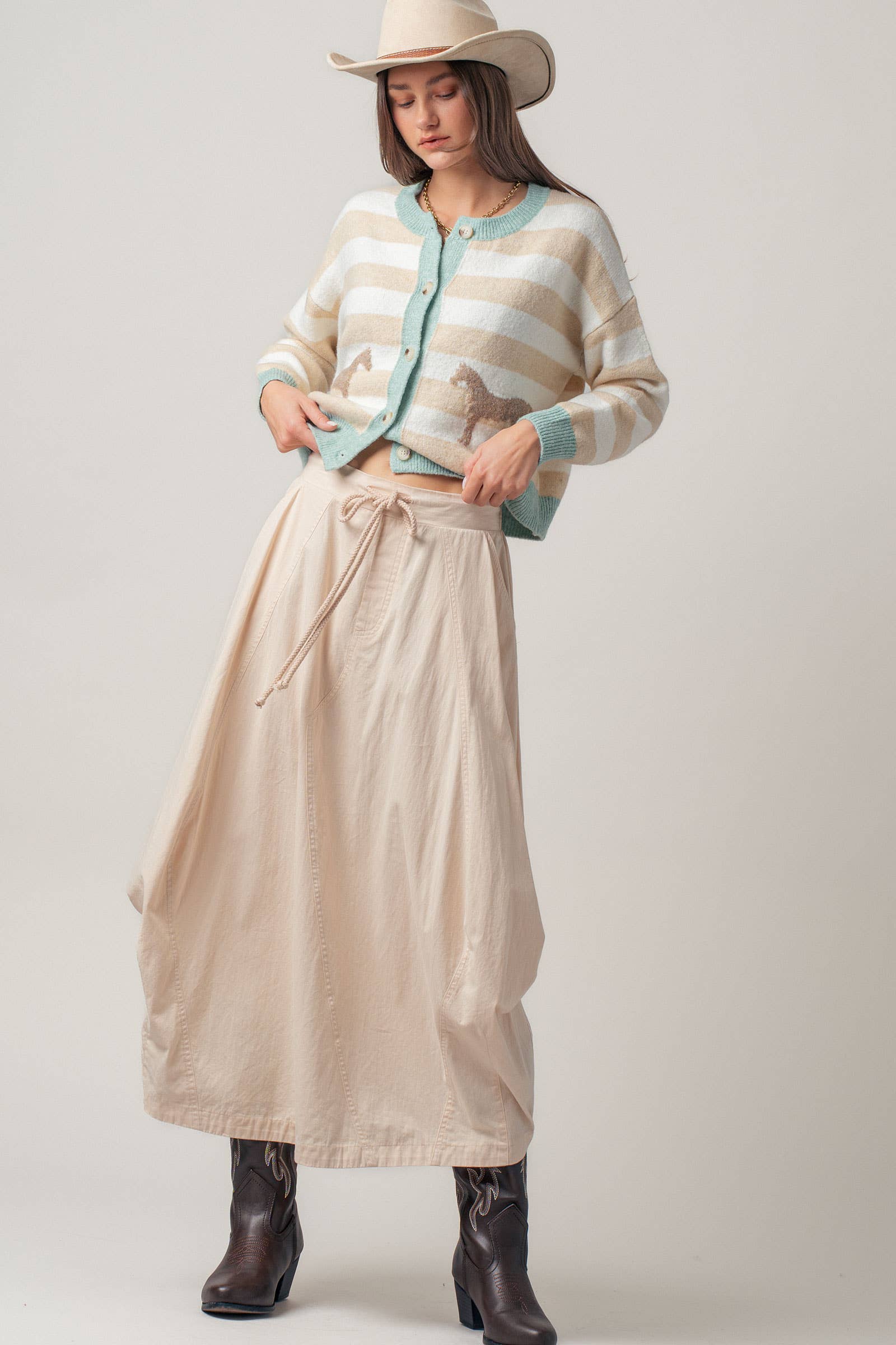 Balloon Hem Drawstring Maxi Skirt