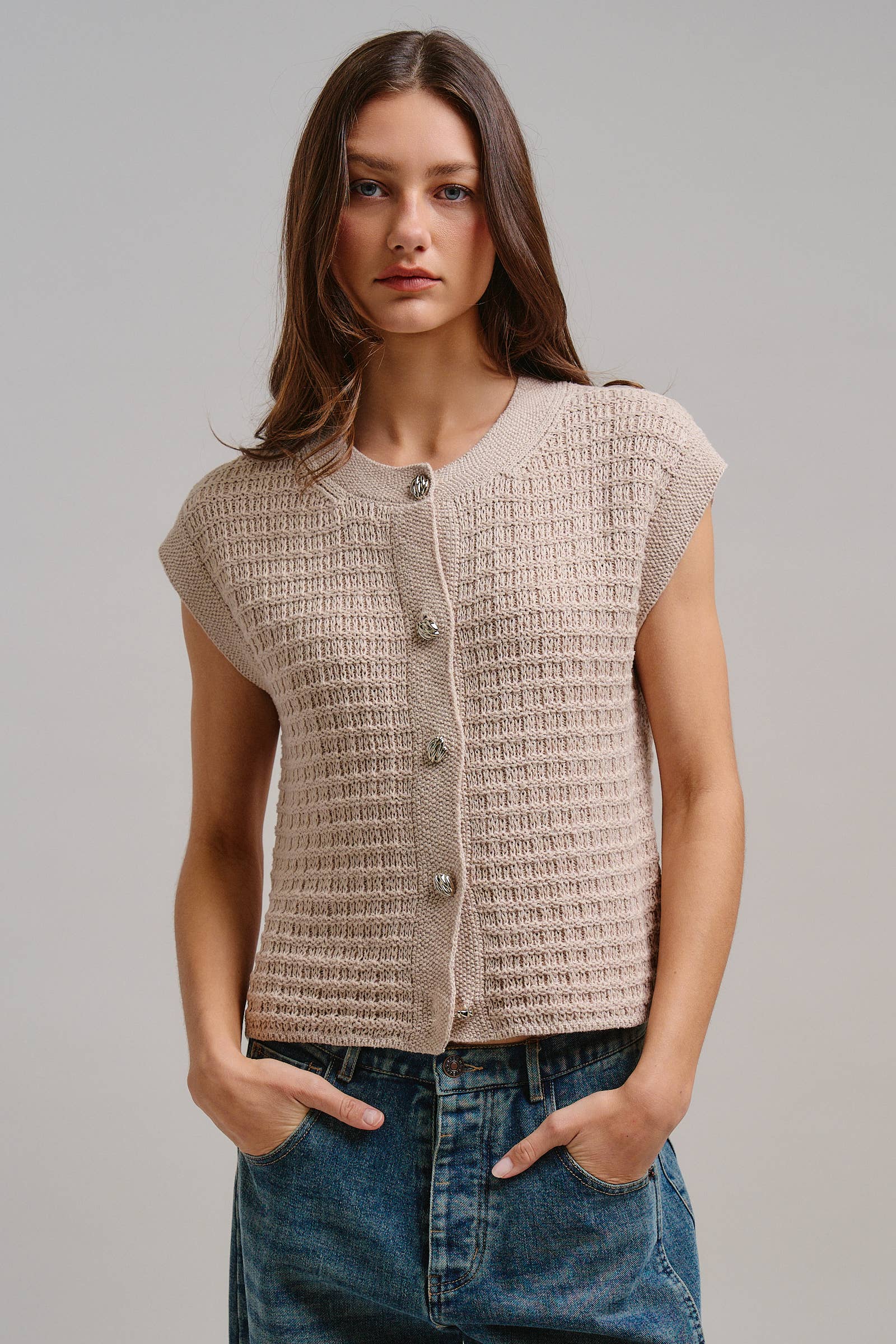Textured Knit Button-Front Vest