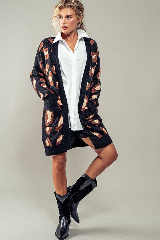 Urban Daizy Chic Animal Print Open Front Knit Cardigan Black Cardigan - Women's (UDZ-KN-00571) – alternate view 8