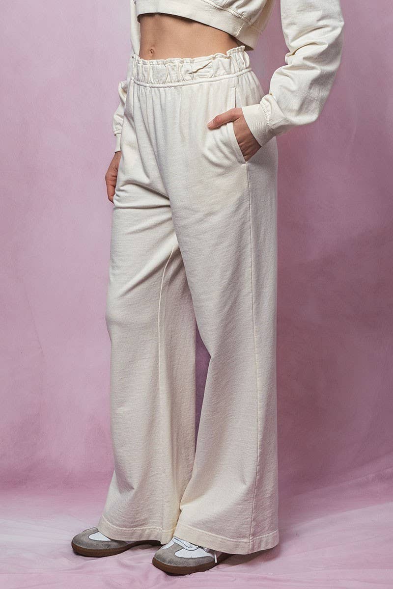 Urban Daizy Mineral Wash Wide Leg Elastic Waist Casual Sweatpants Cream Lounge Sweatpants Joggers - Women's…