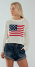 Urban Daizy Old American Flag Crochet Crewneck Sweater Ivory Knit Sweater - Women's (UDZ-KN-00502) – alternate view 7