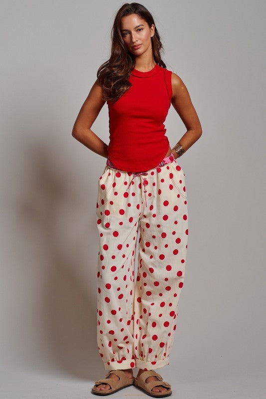 Retro Candy Pop Polka Dot Pants in CREAM RED - Women's Pants | Urban Daizy