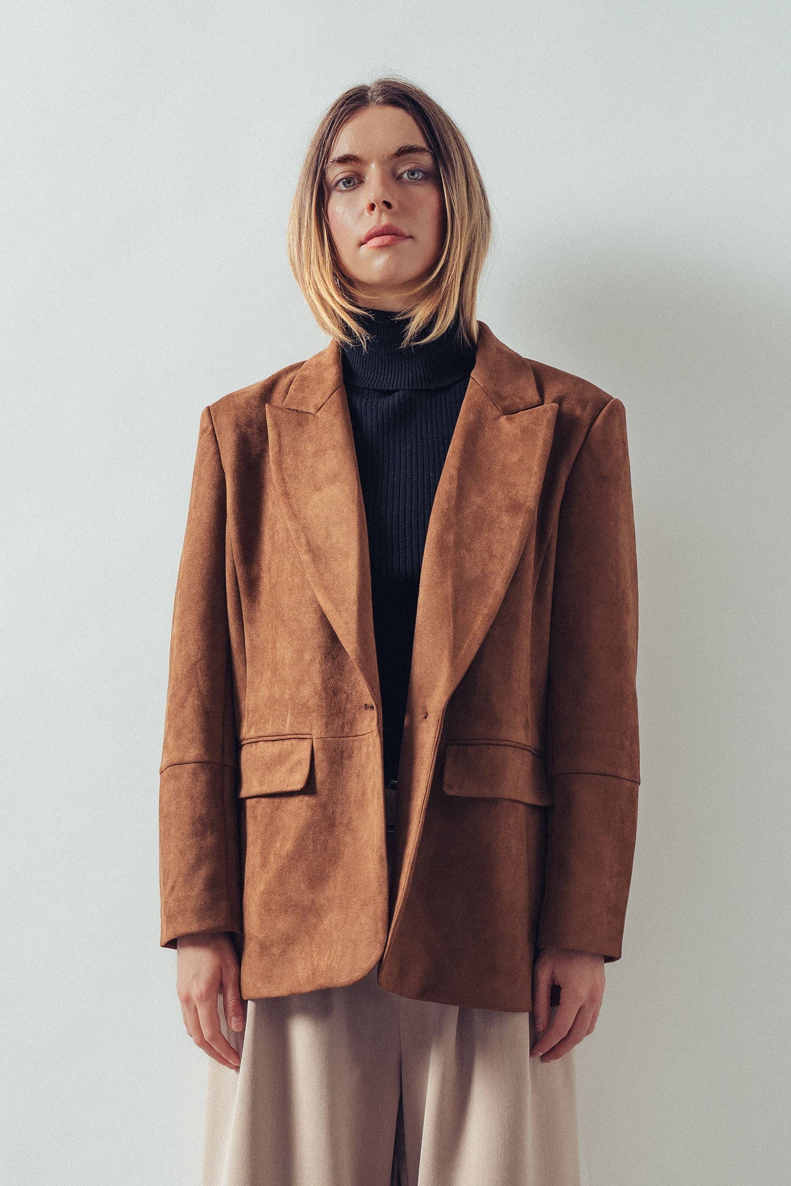 Relaxed Fit Notched Lapel Faux Suede Blazer