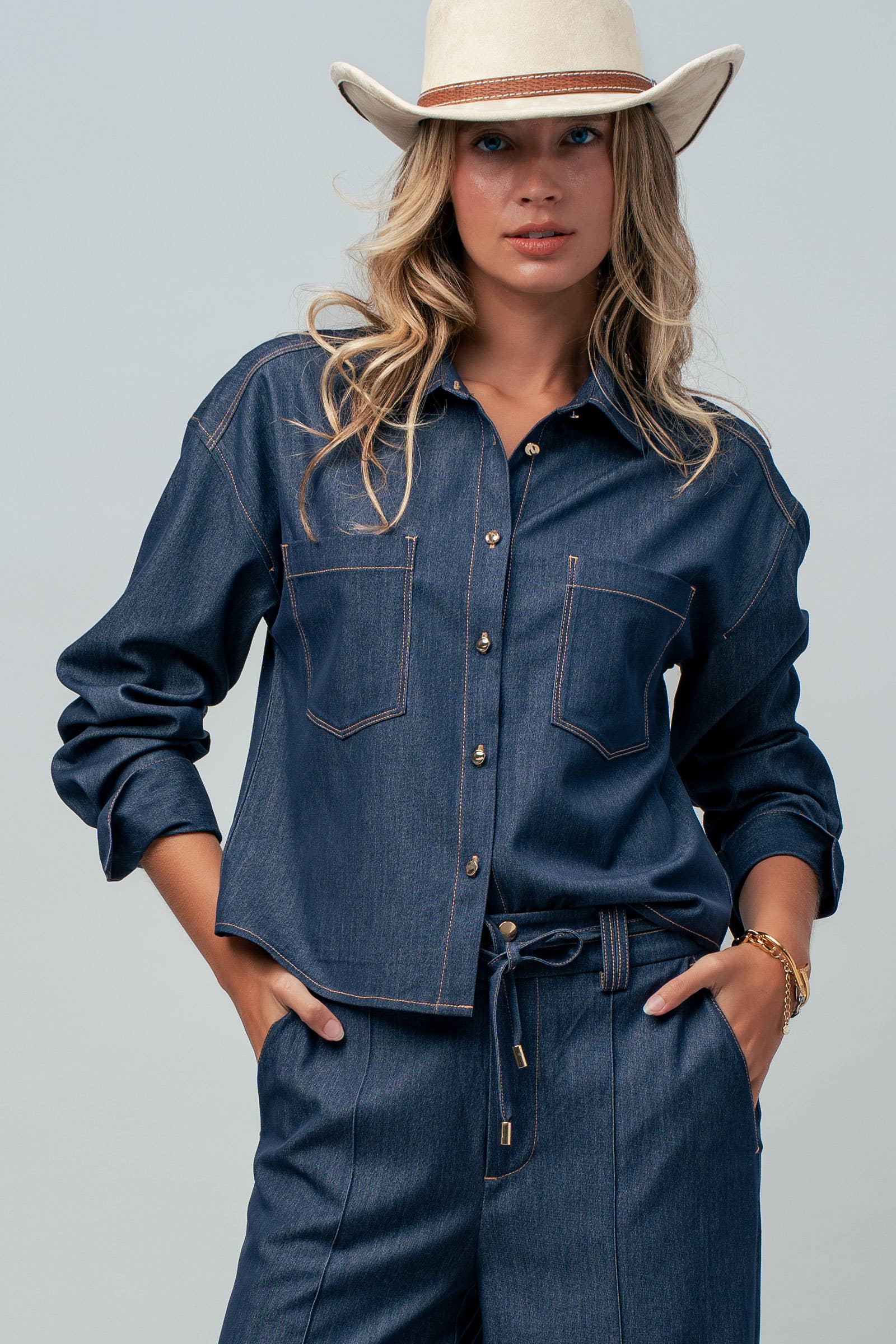 Denim Button Down Utility Shirt