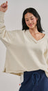 Relaxed Vintage V-Neck Oversized Sweatshirt in CHALK - Women's Sweatshirts & Hoodies | Urban Daizy