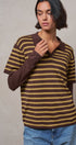Striped Collared Layered Polo Top in BROWN - Women's Sweaters | Urban Daizy