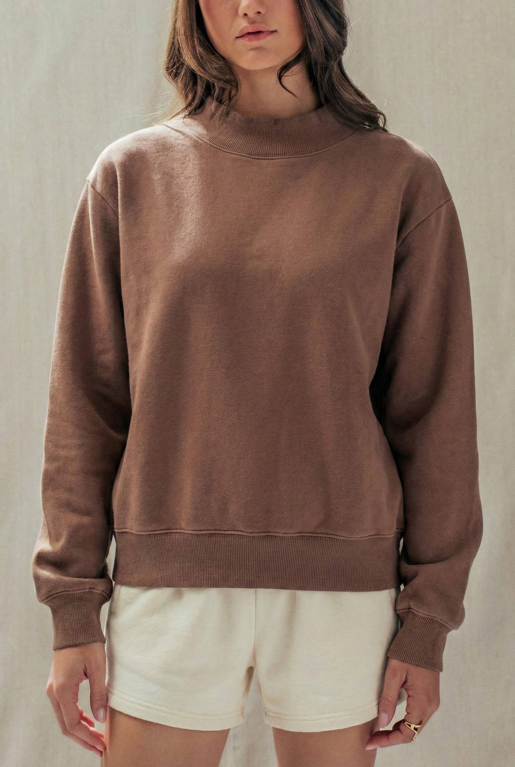 Urban Daizy Mock Neck Drop Shoulder Sweatshirt Ivory Sweatshirt - Women's (UDTP1437-Ivory) – alternate view 10