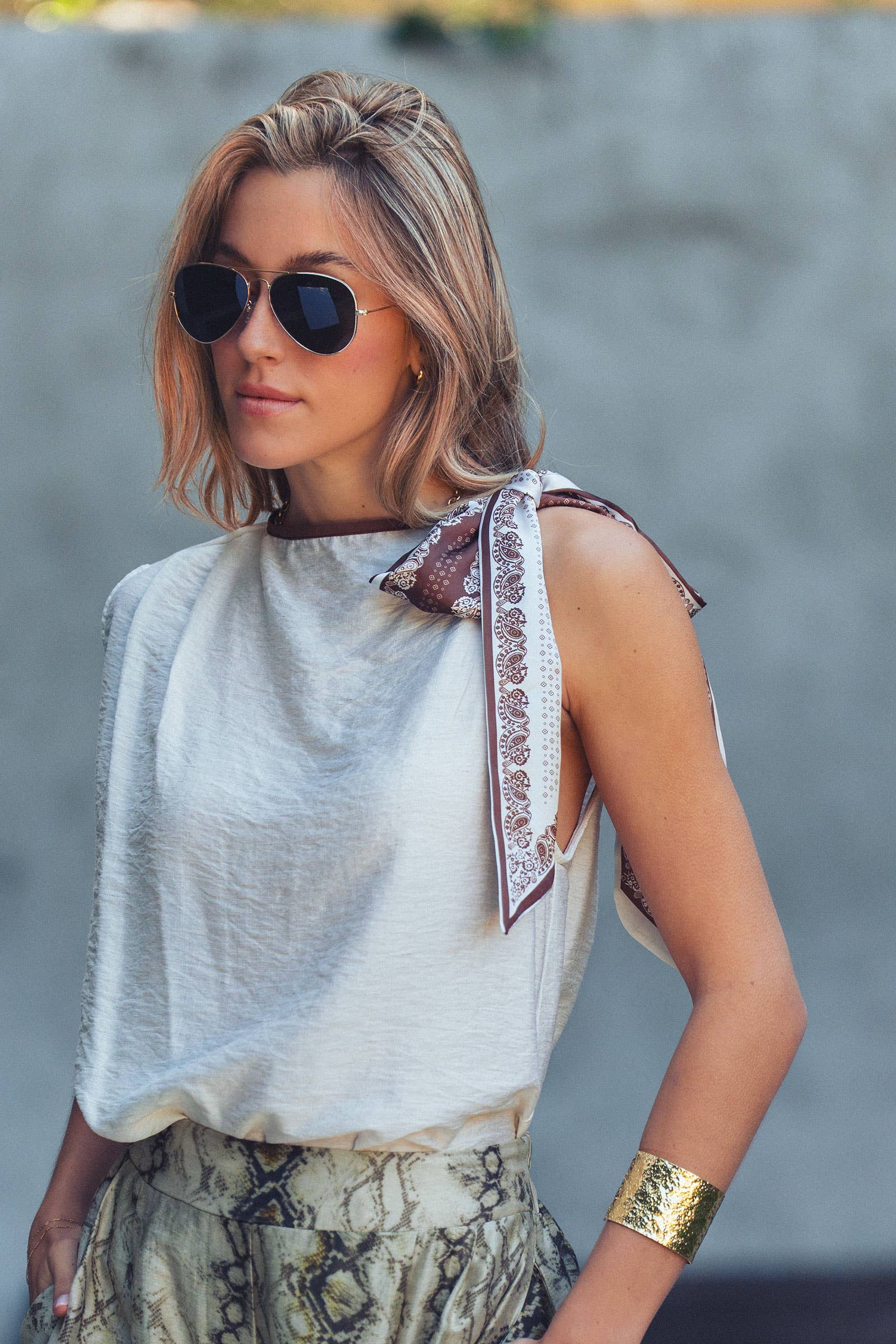 Urban Daizy Paisley Scarf Tie Shoulder Linen Blend Top White Blouse - Women's (UDZ-TP-01042) – alternate view 12