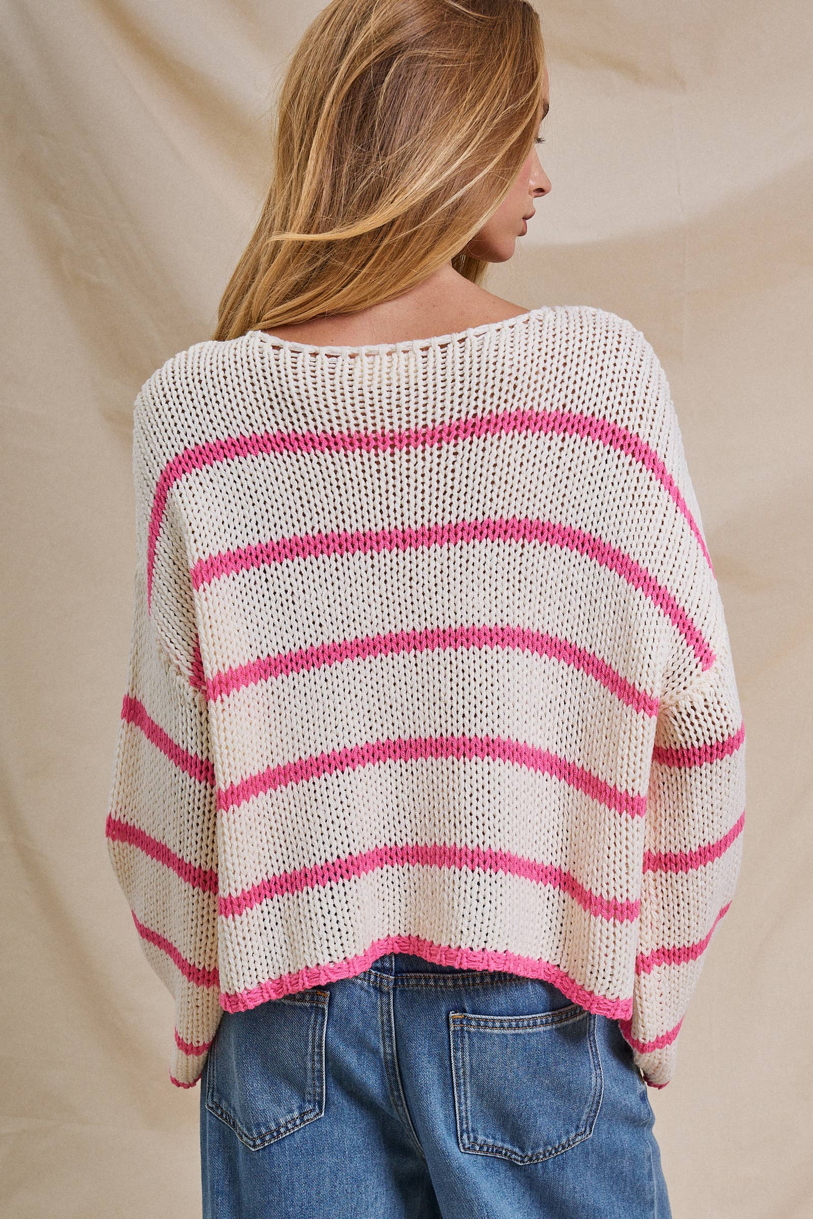 Nautical Striped Open Knit Slouchy Sweater