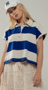 Urban Daizy Bold Striped Dolman Sleeve Polo Shirt Ivory Black Polo - Women's (UDZ-TP-00660) – alternate view 7