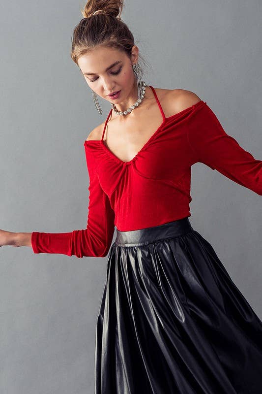 Urban Daizy Open Tie Back Scoop Neck Long Sleeve Top Champagne Blouse - Women's (UDZ-TP-00193) – alternate view 8