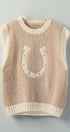 Urban Daizy Western Horseshoe Crochet Knit Ribbed Trim Sweater Vest Mocha Sweater Vest - Women's (UDZ-KN-00574)
