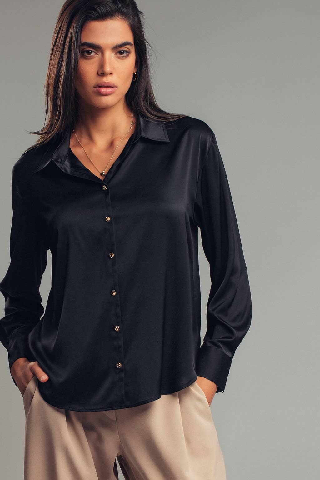 Satin Button Down Blouse