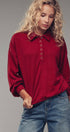 Urban Daizy Waffle Knit Collared Snap Placket Pullover Deep-Red Sweatshirt - Women's (UDZ-KN-00656) – alternate view 2