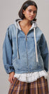 Hooded Denim Zip Up Jacket with French Terry Hood in DENIM - Women's Jackets & Blazers | Urban Daizy