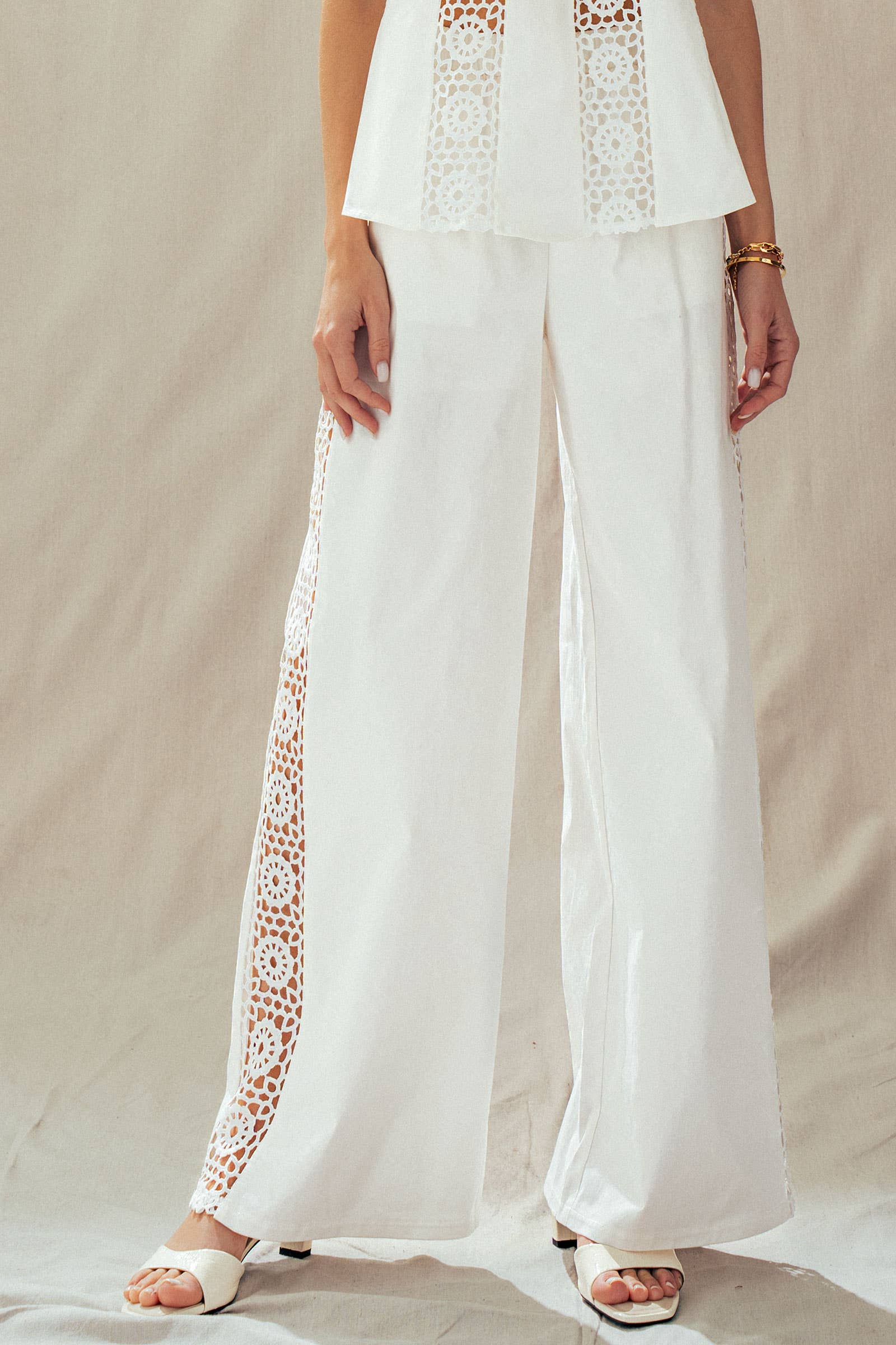 Cotton Eyelet Two-Piece Set Peplum Cami & Pants