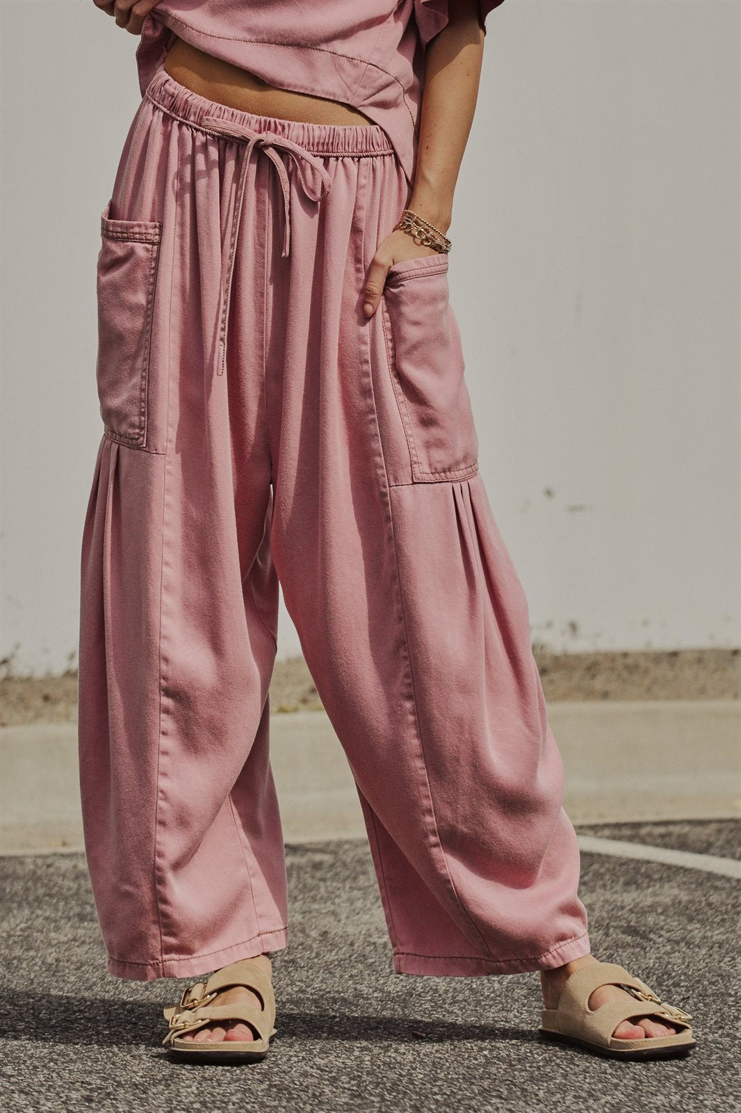 Washed Utility Wide-Leg Pants in PINK - Women's Casual Pants | Urban Daizy