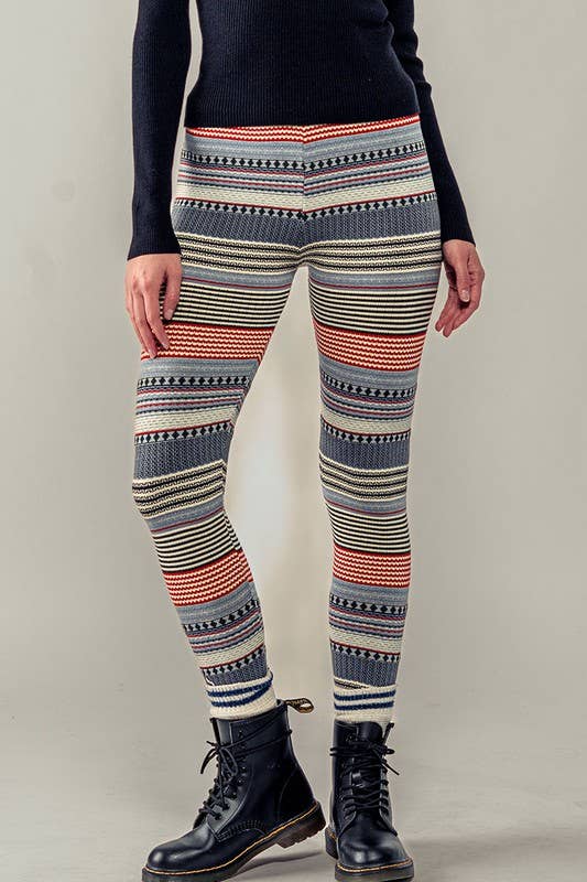 Urban Daizy Cozy Multi Striped Sweater Knit Winter Leggings Mocha Athletic Lounge Leggings - Women's (UDZ-XX-00002) –…