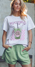 Urban Daizy Matcha Iced Latte Graphic Tee & Striped Shorts Set White-Green Lounge Set - Women's (UDZ-AC-00230) – alternate view 2