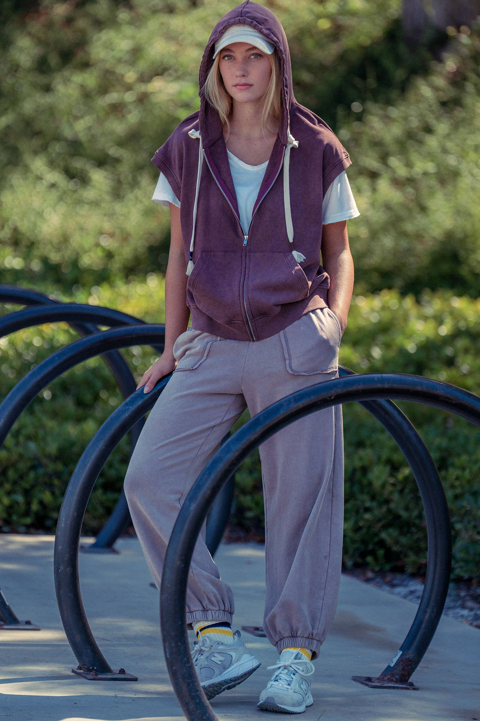 Vintage-Wash Sleeveless Terry Hoodie