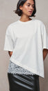 Oversized Cotton Tee with Asymmetric Lace Hem in WHITE - Women's T-Shirts & Polos | Urban Daizy