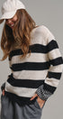 Striped Oversized Chunky Knit Sweater in BLACK - Women's Sweaters | Urban Daizy