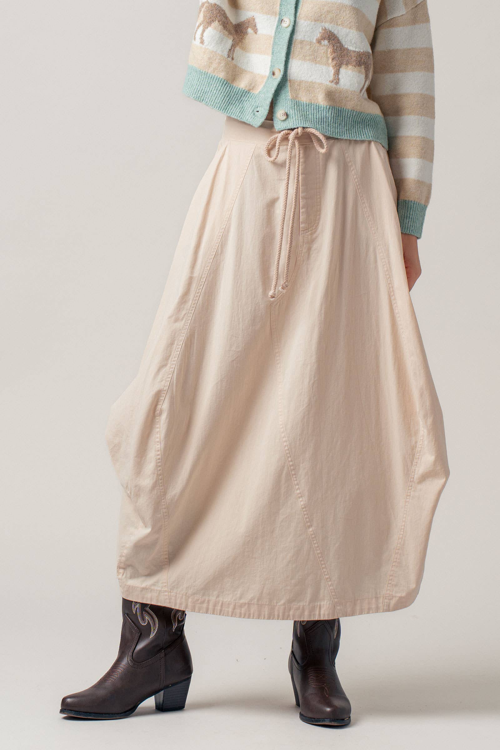 Balloon Hem Drawstring Maxi Skirt