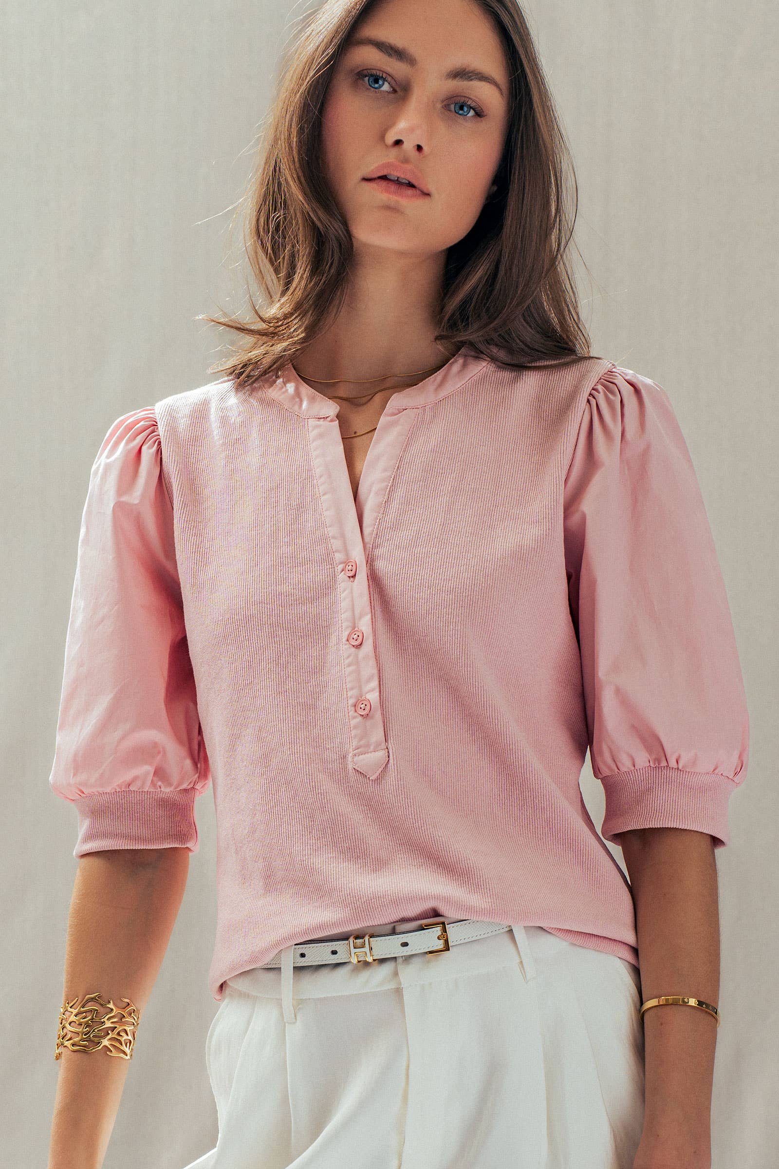 Puff Sleeve Henley Top