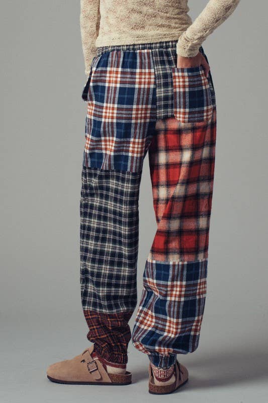 Urban Daizy Mixed Plaid Patchwork Boho Jogger Pants Multi Pants - Women's (UDZ-PT-00355) – alternate view 3
