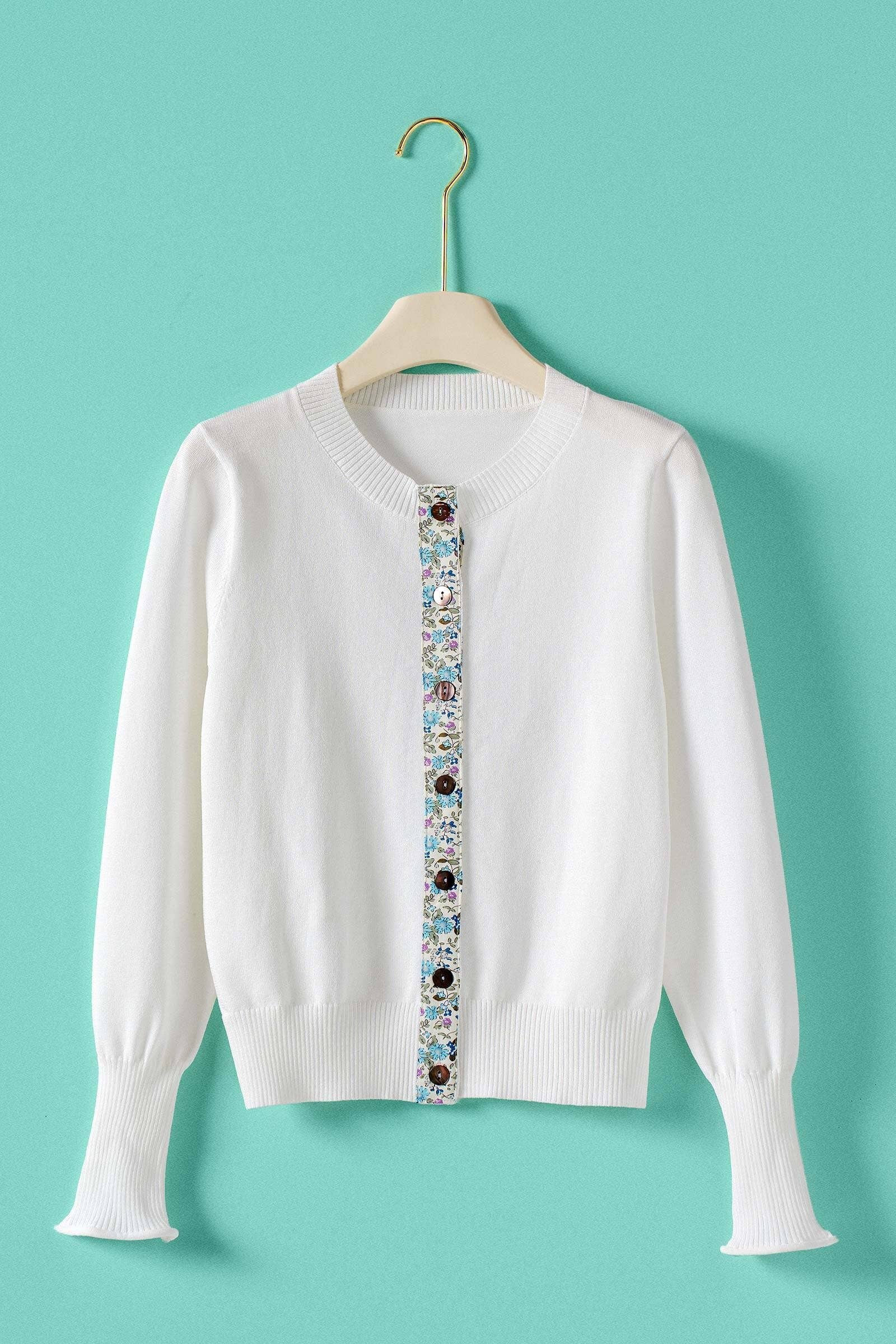 Contrast Floral Detail Knit Button Cardigan