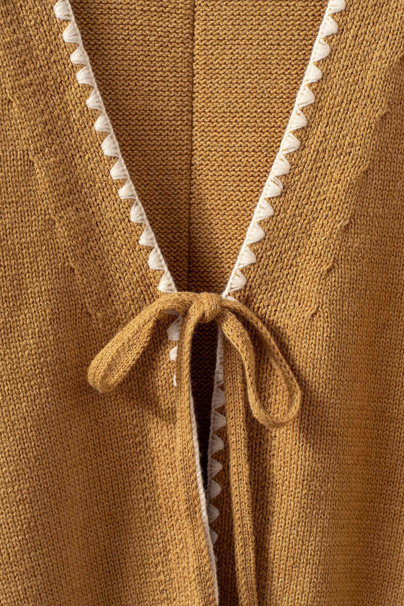 Crochet Trim Tie Front Knit Vest