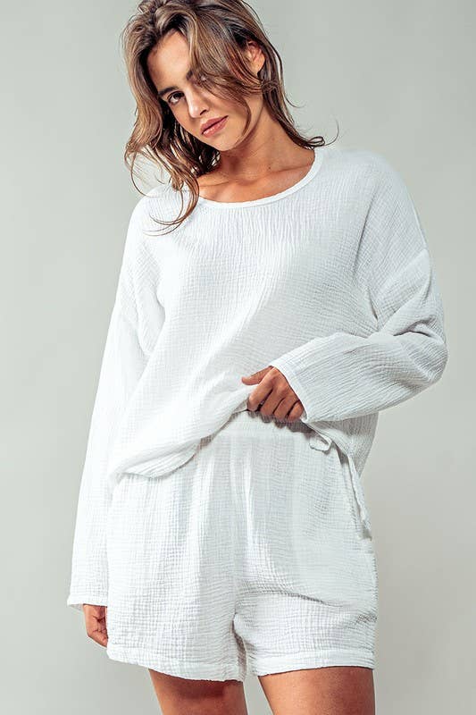 Urban Daizy Vintage Washed Bubble Gauze Lounge Shorts Black Lounge Shorts - Women's (UDZ-PT-00258) – alternate view 18