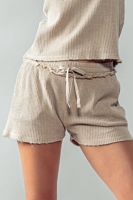 Urban Daizy Vintage Waffle Knit Drawstring Shorts Black Shorts - Women's (UDZ-PT-00019) – alternate view 2