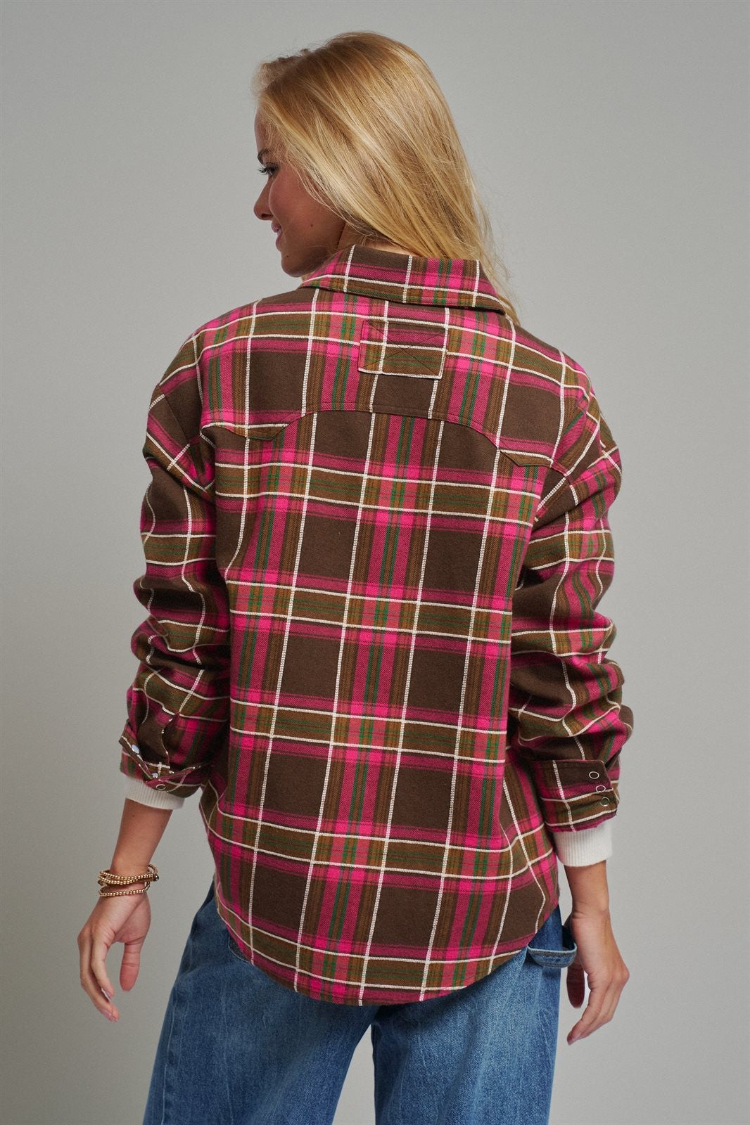 Oversized Plaid Button-Up Flannel Shirt w Pockets in BROWN MULTI - Women's Shirts & Blouses | Urban Daizy