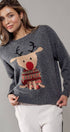 Urban Daizy Rudolph Reindeer Knit Crewneck Sweater Grey Knit Sweater - Women's (UDZ-KN-00538) – alternate view 15