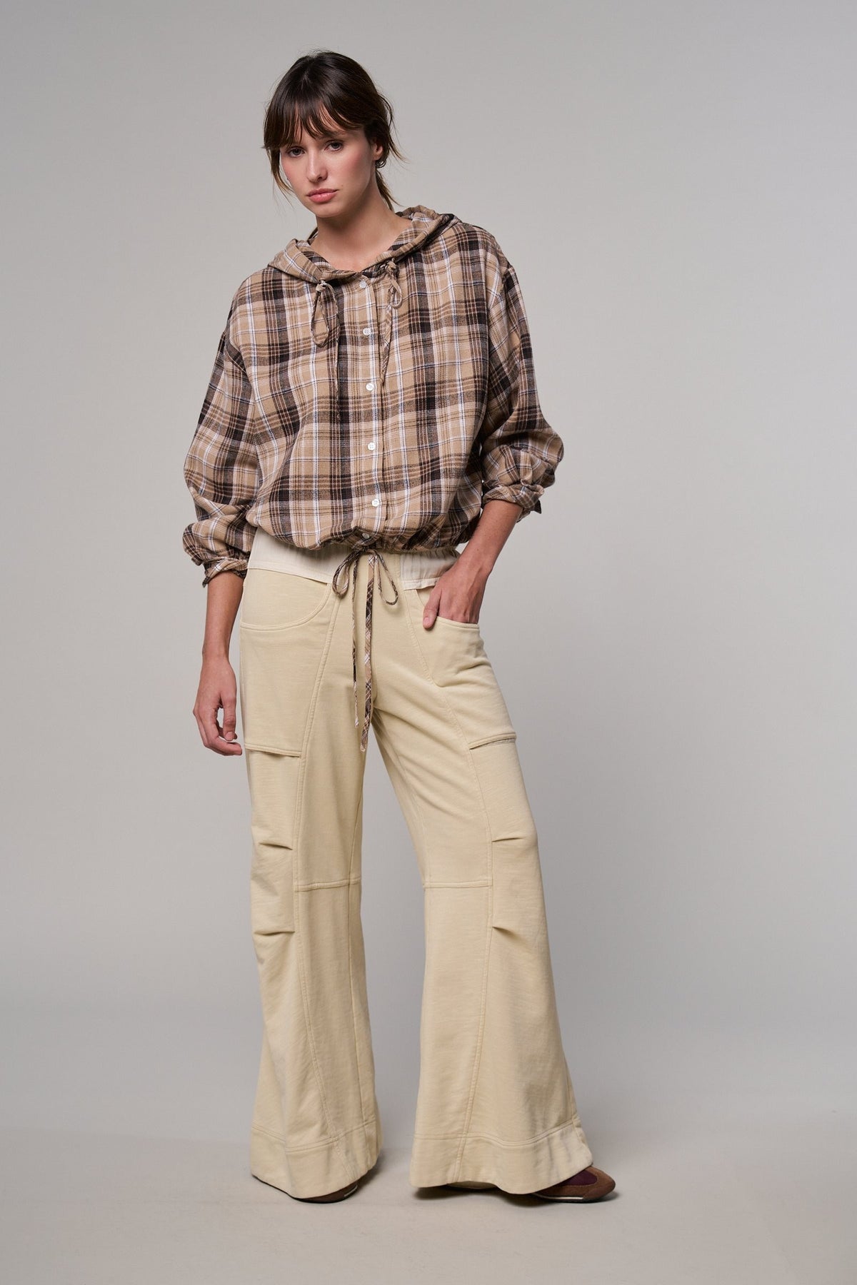 Drawstring Wide Lounge Pants in CREAM - Women's Casual Pants | Urban Daizy