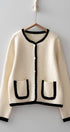 Urban Daizy Classic Contrast Trim Patch Pocket Cardigan Ivory Cardigan - Women's (UDZ-KN-00363)