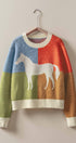 Urban Daizy Colorblock Horse Intarsia Graphic Sweater Orange Knit Sweater - Women's (UDZ-TP-00816)
