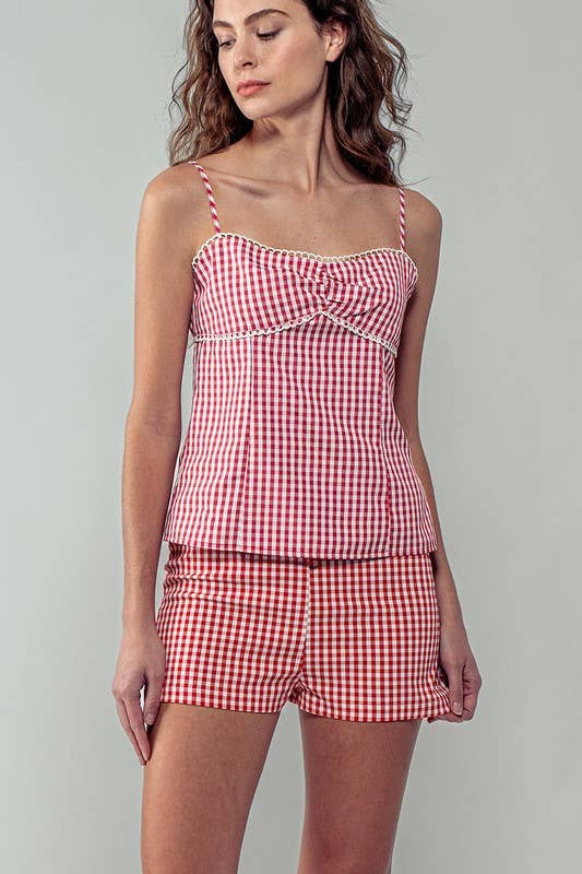 Urban Daizy Gingham Print Scallop Trim Sweetheart Crop Tank Top Black Tank Top - Women's (UDZ-TP-00708) – alternate view 19