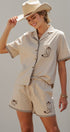 Sweet Cowgirl Boot Stitch Embroidered Shirt in LINEN - Women's Shirts & Blouses | Urban Daizy