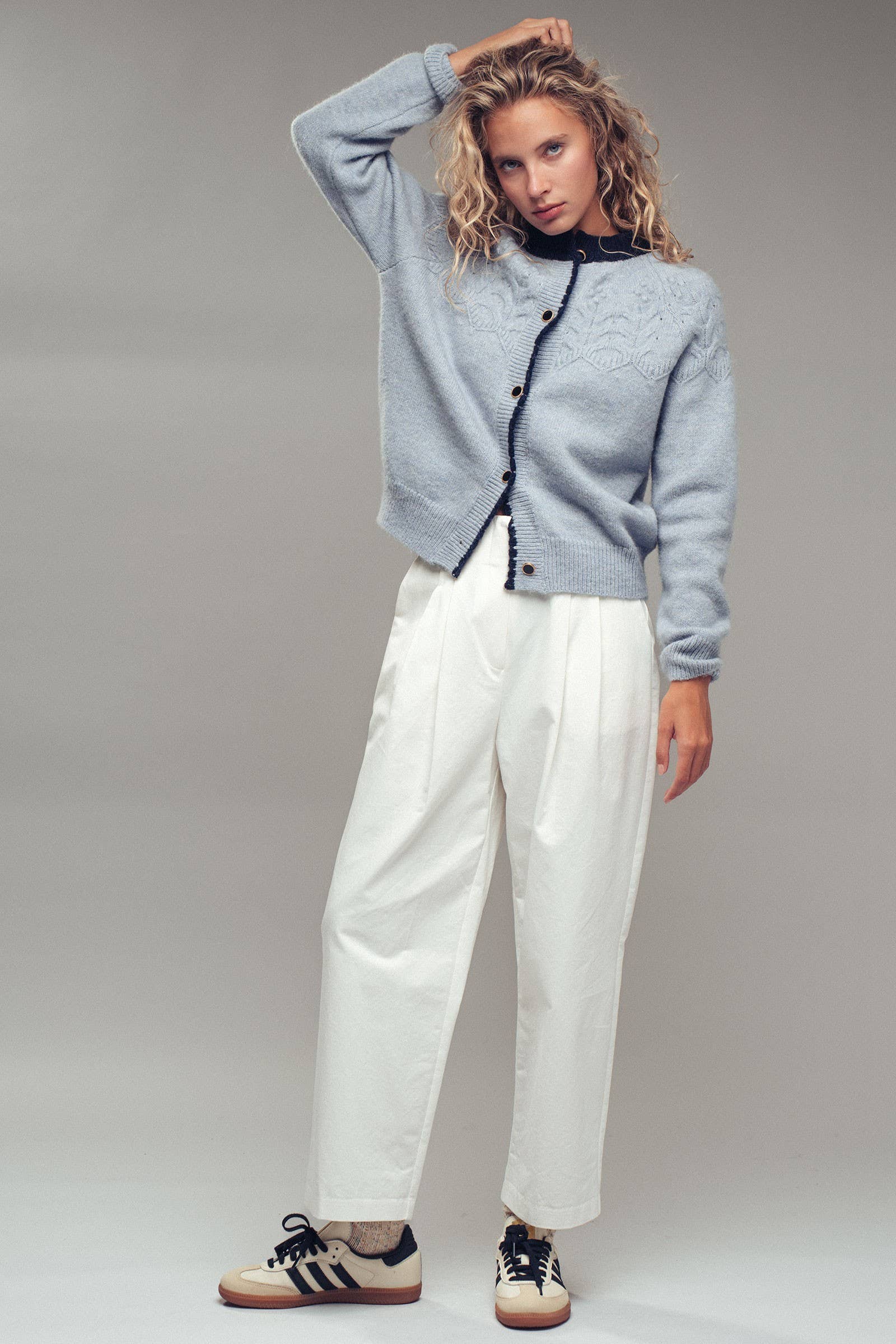 Textured Yoke Contrast Trim Knit Cardigan | wholesale cardigan - women's | Urban Daizy