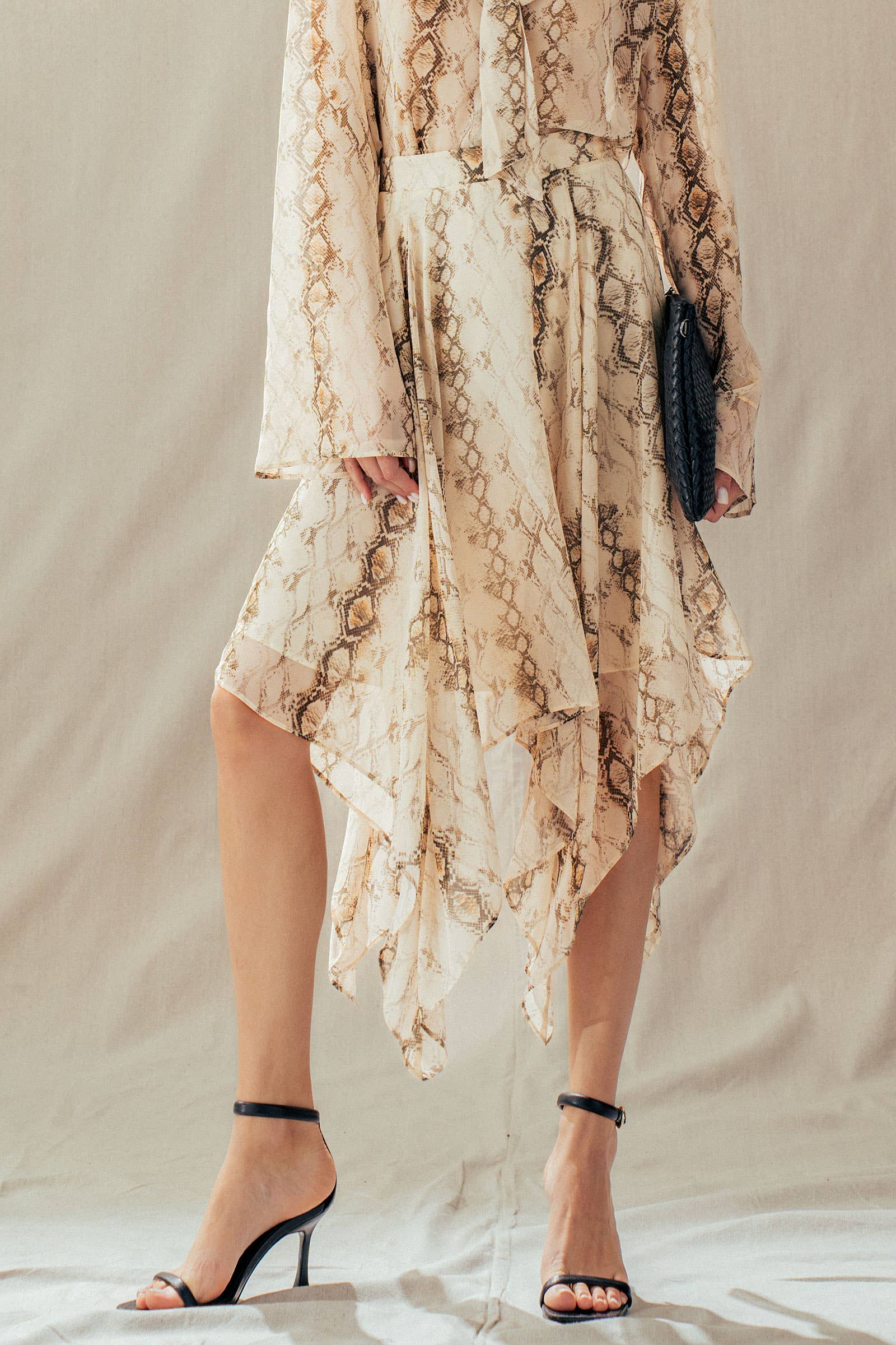 Urban Daizy Snake Print Handkerchief Hem Midi Skirt Cream-Multi Skirt - Women's (UDZ-SK-00178) – alternate view 2