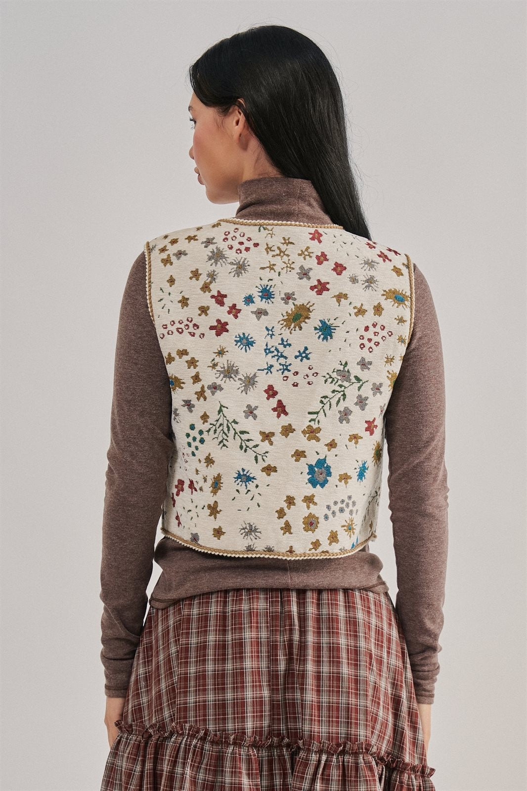 The Folklore Tapestry Vest in BEIGE MULTI - Women's Vests | Urban Daizy