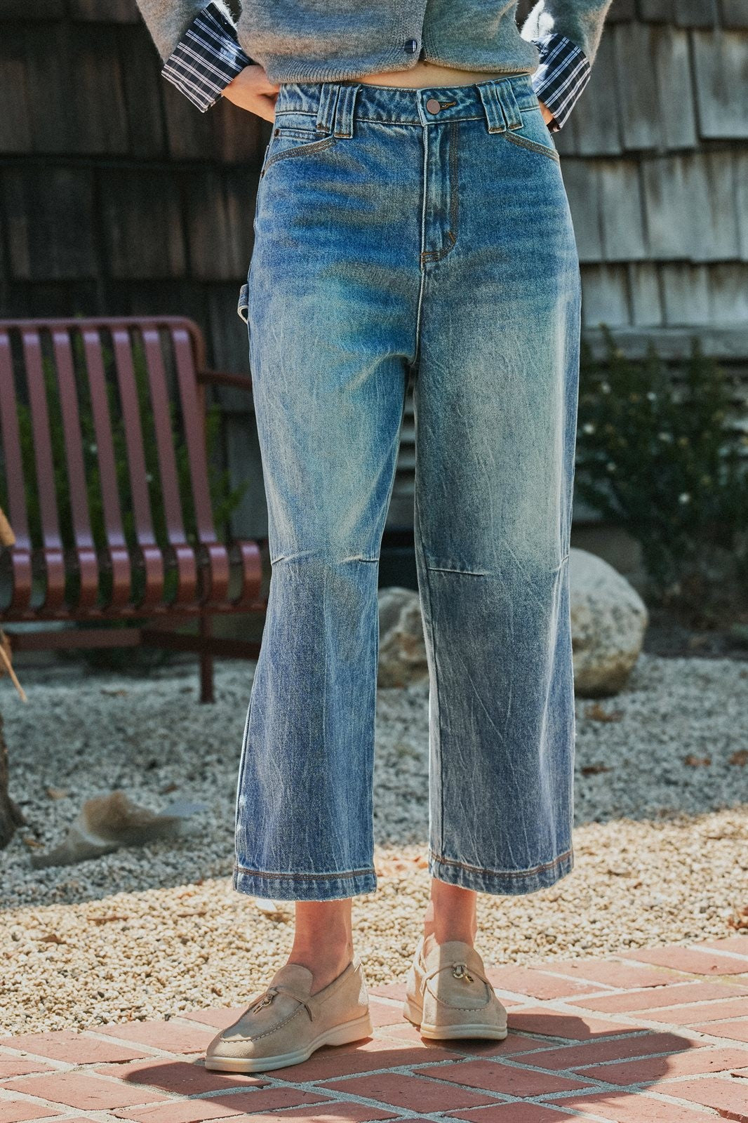 Vintage Wash Cropped Wide-Leg Jeans in DENIM - Women's Casual Pants | Urban Daizy