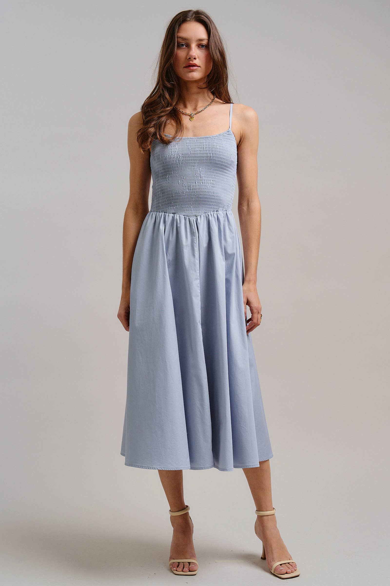 Urban Daizy Classic Smocked Bodice Cotton Midi Dress White Dress - Women's (TNDR1637-White) – alternate view 7