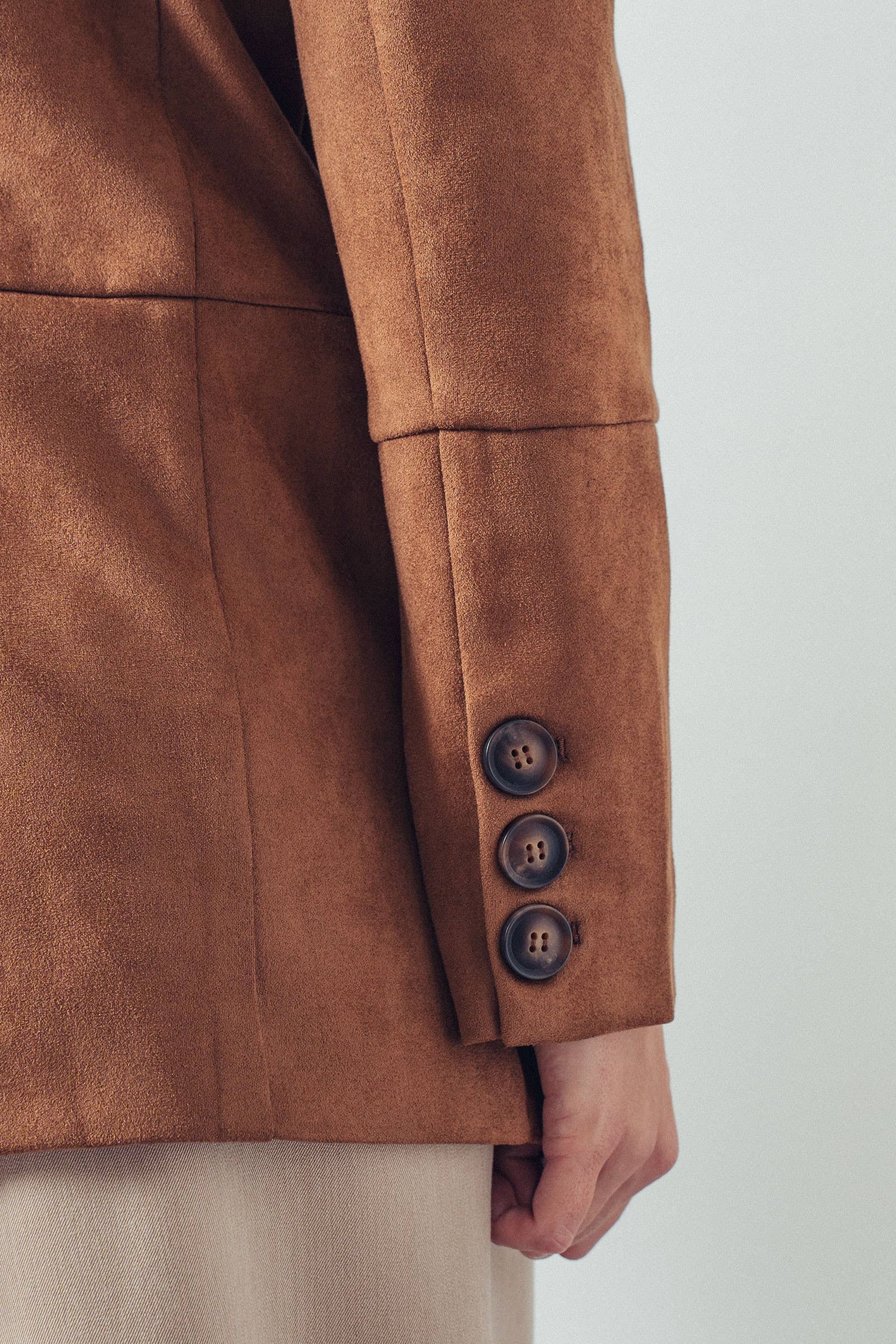 Relaxed Fit Notched Lapel Faux Suede Blazer