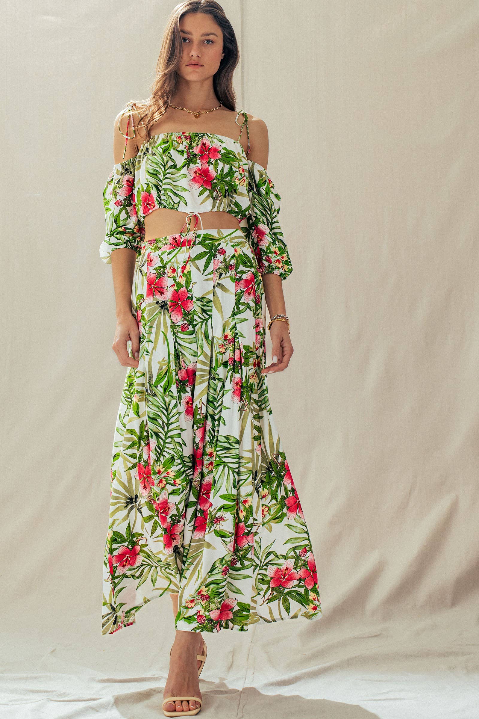 Urban Daizy Off Shoulder Crop Top with Floral Maxi Skirt White Top & Skirt Set - Women's (UDZ-AC-00238) – alternate view 2