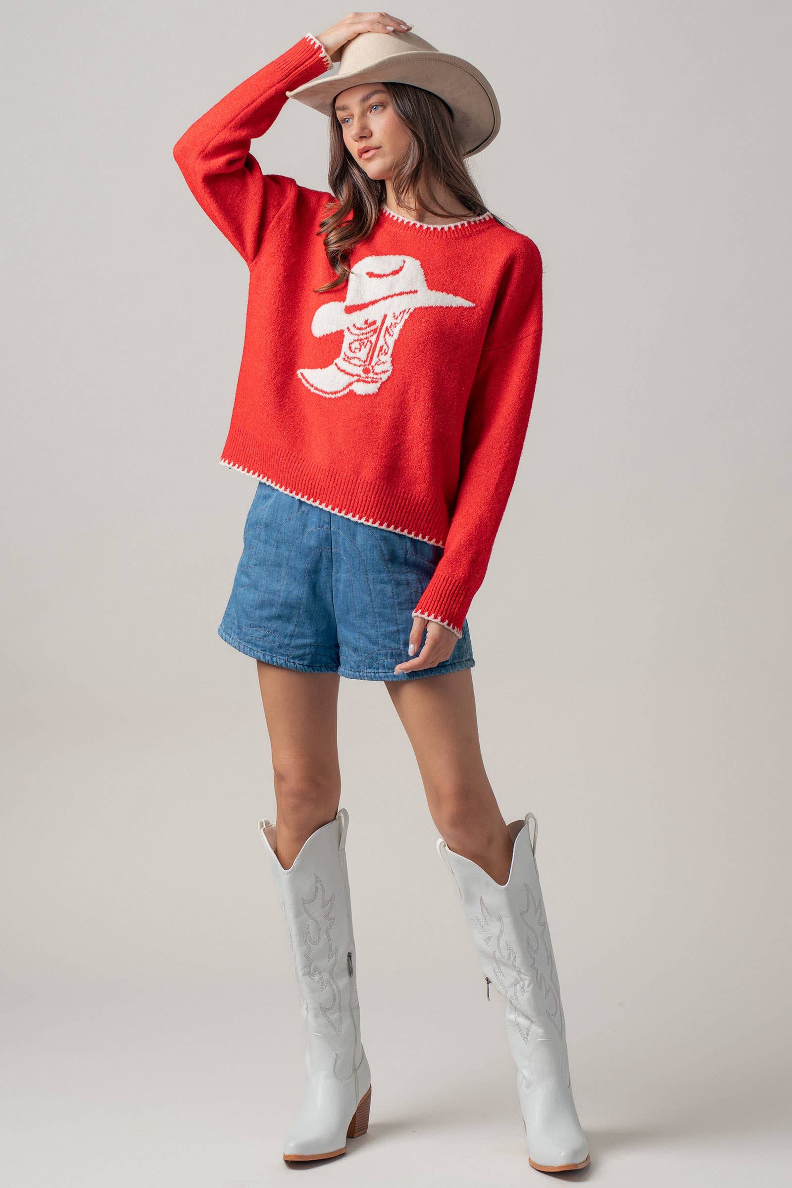 Urban Daizy Cowboy Boot Graphic Knit Sweater Red Knit Sweater - Women's (UDZ-KN-01040) – alternate view 11