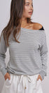 Urban Daizy Asymmetrical Striped One-Shoulder Top Ivory-Black Knit Top - Women's (UDZ-TP-01085-Ivory-Black) – alternate view 2